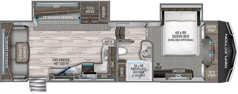 34' 2021 Grand Design Reflection 310RLS w/2 Slides Floorplan