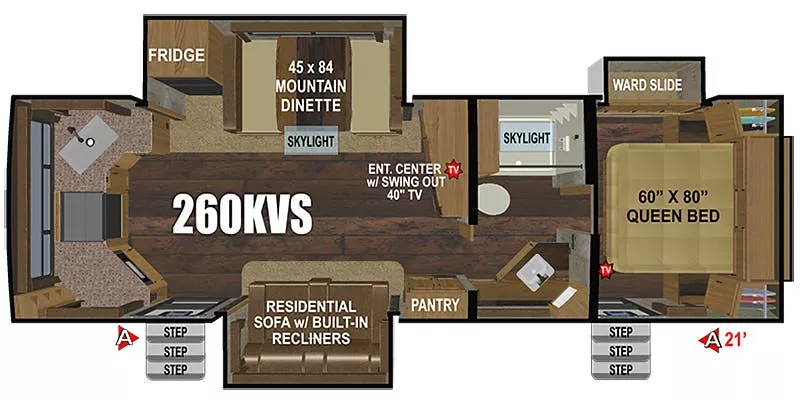 27' 2023 Outdoors RV Black Stone 260KVS w/3 Slides Floorplan