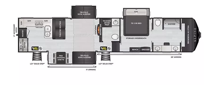 44' 2021 Keystone Alpine 3910RK w/3 Slides Floorplan