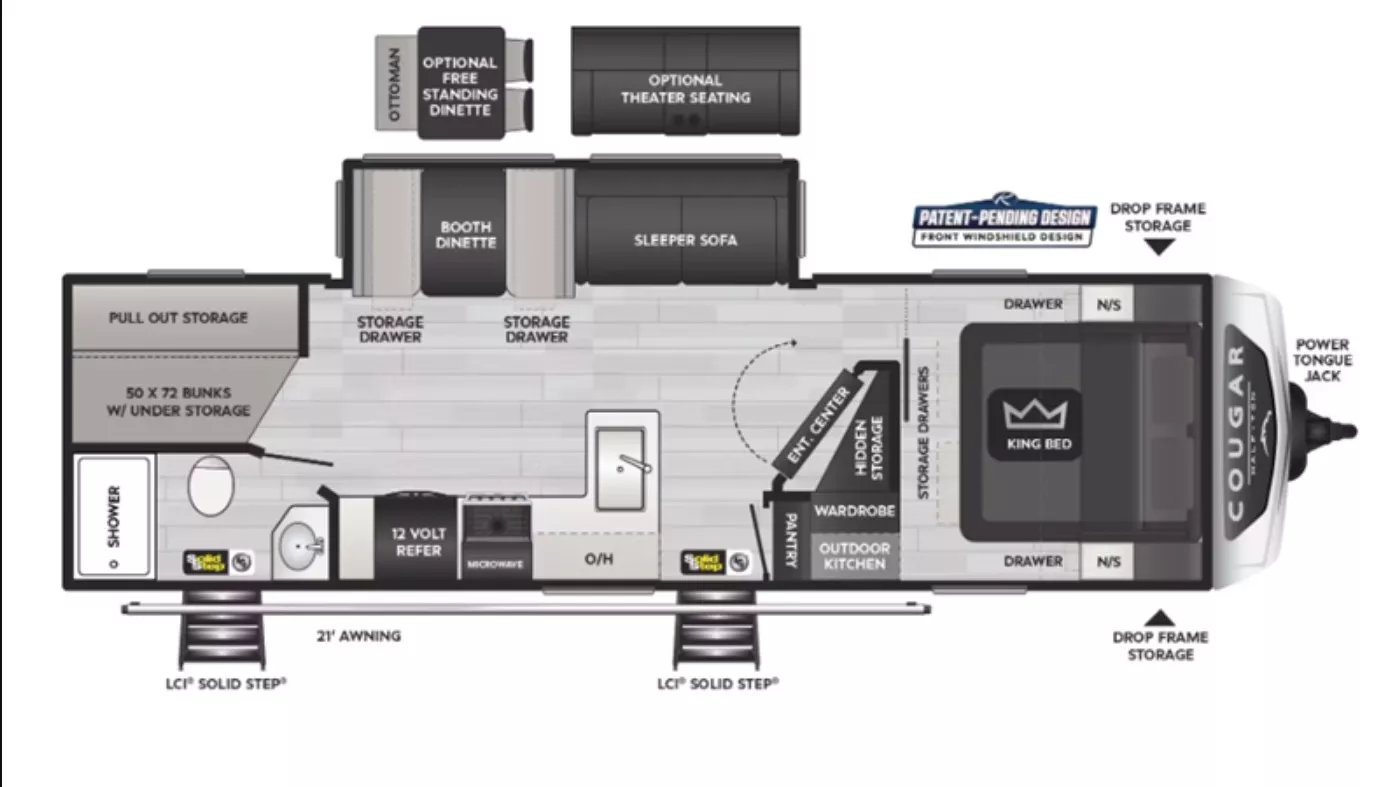 32' 2025 Keystone Cougar 28BHS w/Slide - Bunk House Floorplan