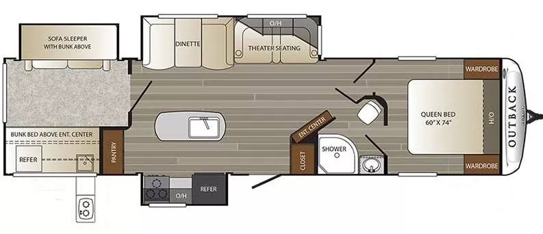 37' 2018 Keystone Outback 325BH w/3 Slides - Bunk House Floorplan