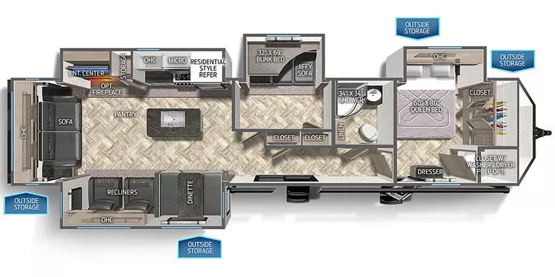 41' 2024 Palomino Puma 38RLB w/4 Slides Floorplan
