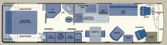 34' 2000 Foretravel Unicoach 3400 U270 350hp Cummins Floorplan