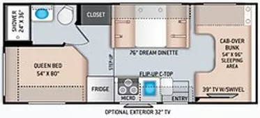 24' 2021 Thor Four Winds 22E Floorplan
