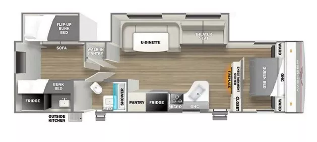 38' 2025 Forest River Avenger 32BHS w/2 Slides - Bunk House Floorplan