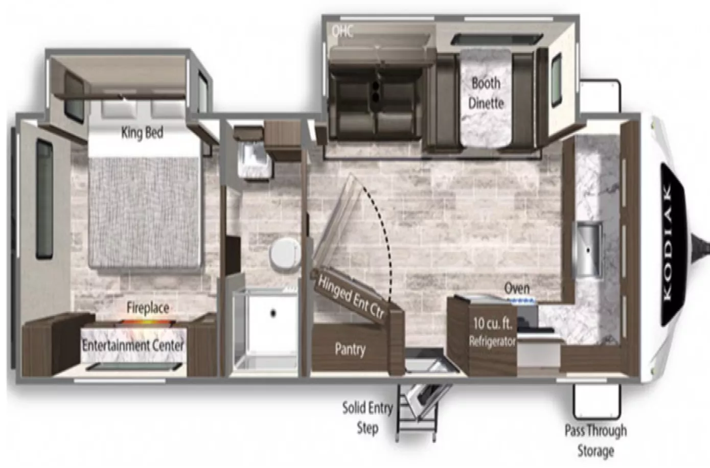 34' 2022 Dutchmen Kodiak Ultimate 2921FKDS w/2 Slides Floorplan