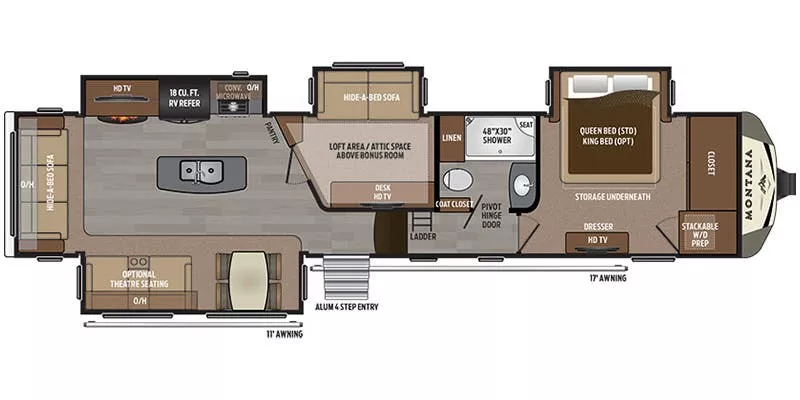 40' 2017 Keystone Montana 3950BR w/4 Slides Floorplan