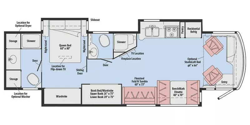 40' 2017 Winnebago Forza M-38W 340hp Cummins w/3 Slides Floorplan