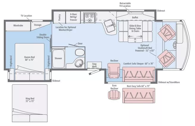 35' 2014 Winnebago Sightseer M-33C-FORD w/3 Slides Floorplan
