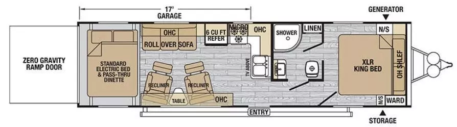 37' 2018 Forest River Nitro 28KW w/Generator  - Toy Hauler Floorplan