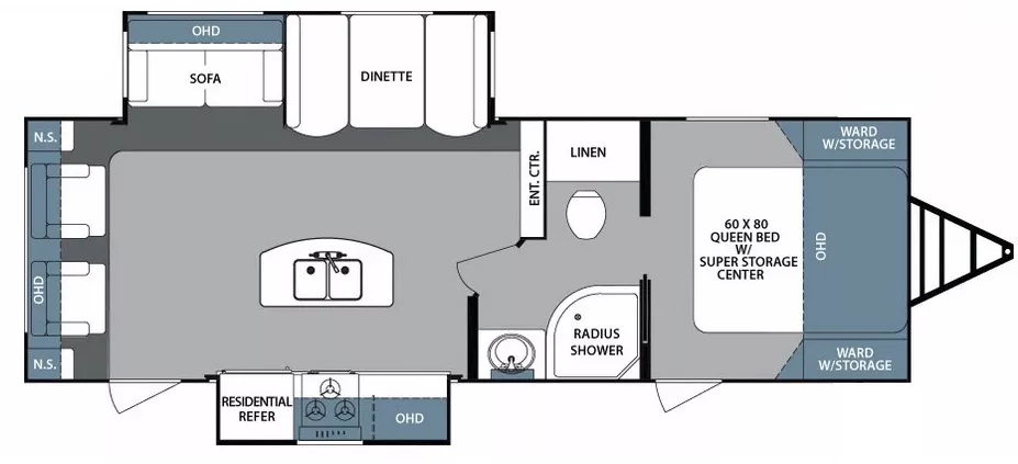 31' 2018 Forest River Surveyor 266RLDS w/2 Slides Floorplan