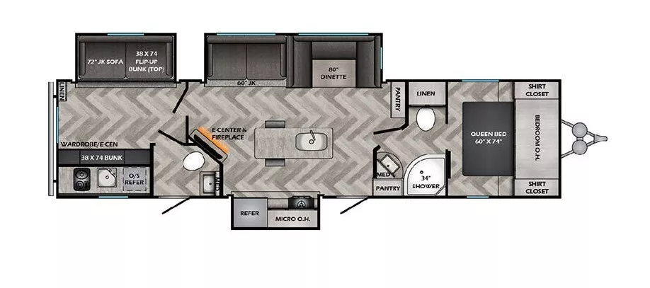 38' 2024 Crossroads Zinger 331BH w/3 Slides - Bunk House Floorplan