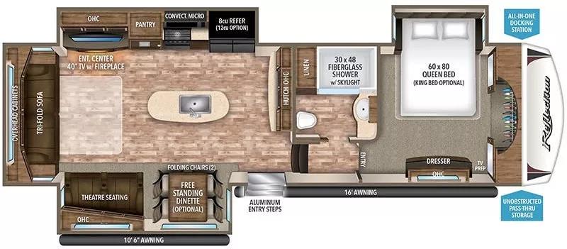 36' 2018 Grand Design Reflection 337RLS w/3 Slides Floorplan