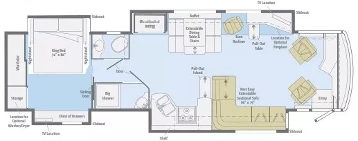 41' 2012 Winnebago Journey 40U 380hp Cummins w/4 Slides Floorplan