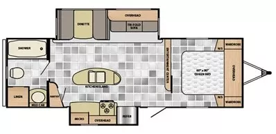 31' 2016 Winnebago Ultralite 27RBDS w/2 Slides Floorplan