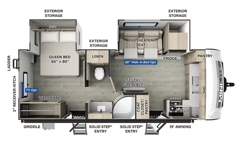 26' 2025 Forest River Rockwood Mini Lite 2516S w/2 Slides Floorplan