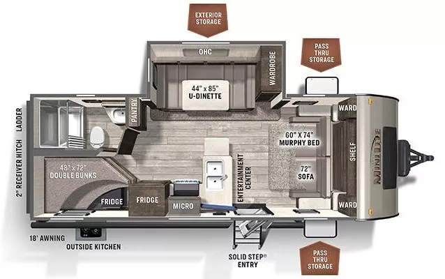 25' 2021 Forest River Rockwood Mini Lite 2509S w/Slide Floorplan
