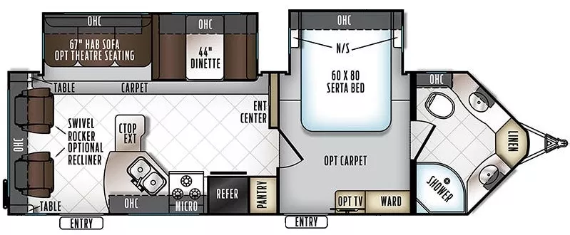 33' 2019 Forest River Flagstaff V-Lite 27VRL w/2 Slides Floorplan