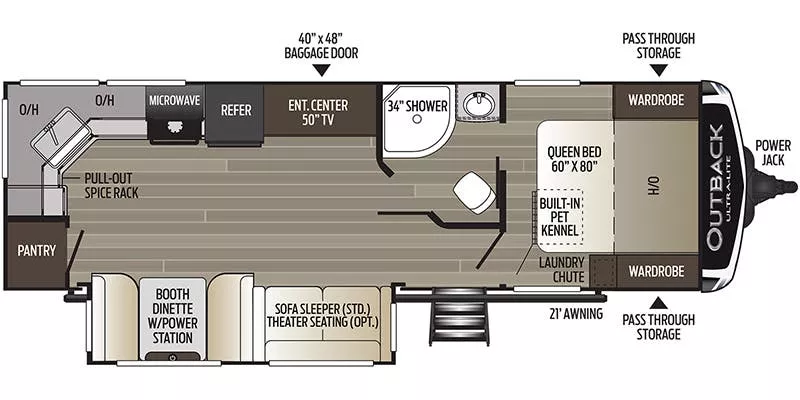 30' 2020 Keystone Outback 260UML w/Slide Floorplan