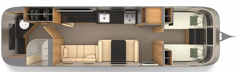 33' 2020 Airstream Classic 33FB TWIN Floorplan