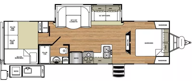 34' 2016 Forest River Vibe Extreme Lite 287QBS w/Slide - Bunk House Floorplan
