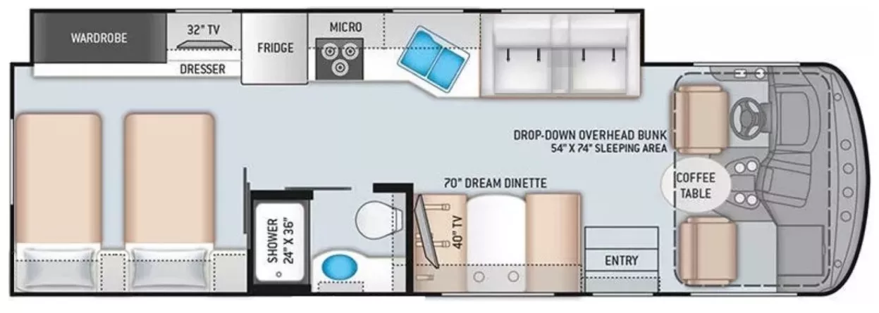 30' 2020 Thor Hurricane 29M w/Slide Floorplan