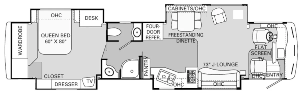 43' 2004 Holiday Rambler Navigator 43PBQ 500hp Cummins w/4 Slides Floorplan
