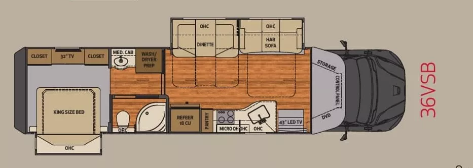 36' 2019 Renegade RV Verona 36VSB w/2 Slides Floorplan