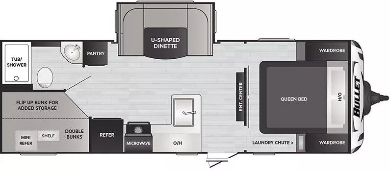 28' 2021 Keystone Bullet Crossfire 2430BH w/Slide Floorplan