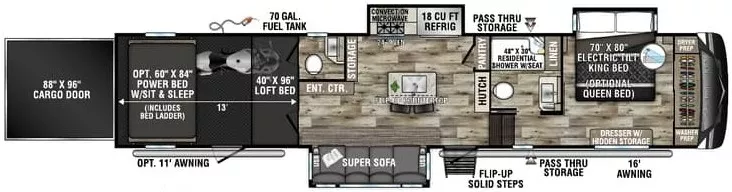 45' 2022 K-Z Venom 4013TK w/3 Slides & Generator  - Toy Hauler - Bunk House Floorplan