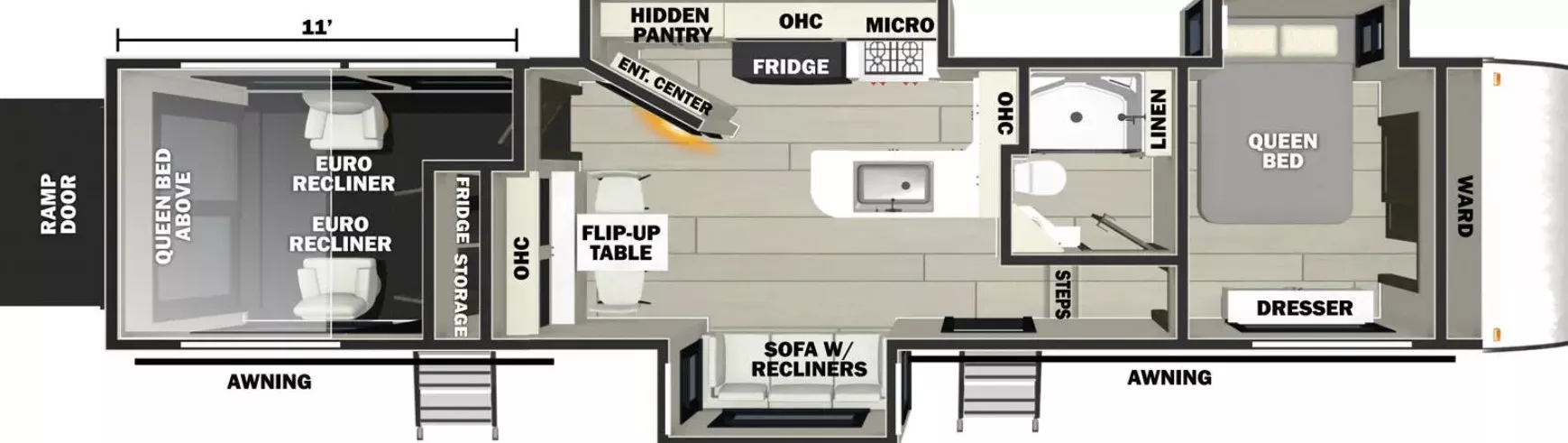 39' 2025 Forest River Rogue Armored 341GS11 w/4 Slides - Toy Hauler Floorplan