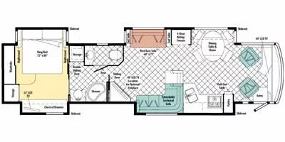 43' 2010 Winnebago Tour 42AD w/4 Slides Floorplan