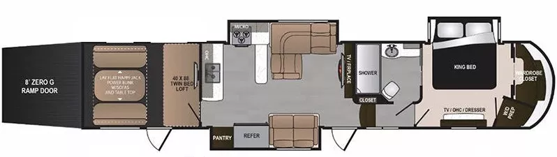 44' 2017 Dutchmen Voltage 3975 w/3 Slides - Toy Hauler Floorplan