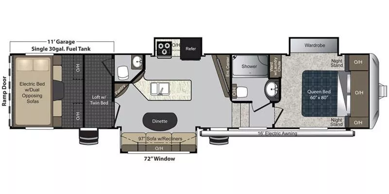 38' 2018 Keystone Carbon 357 w/3 Slides & Generator  - Toy Hauler Floorplan