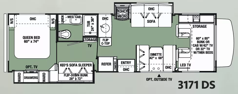 31' 2016 Forest River Econoline Forester 3171DS w/2 Slides - Bunk House Floorplan