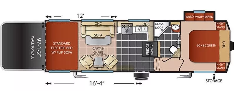 32' 2017 Forest River Shockwave M28sagdx M28SAGDX w/Slide & Generator  - Toy Hauler Floorplan