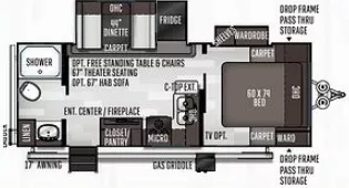 25' 2020 Forest River Flagstaff Micro Lite 25FBLS w/2 Slides Floorplan