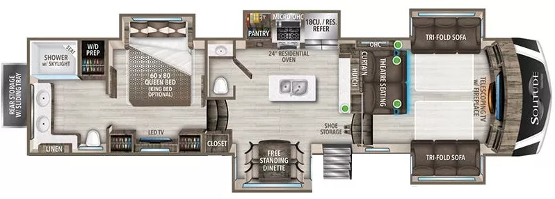 43' 2023 Grand Design Solitude 380FL w/5 Slides Floorplan