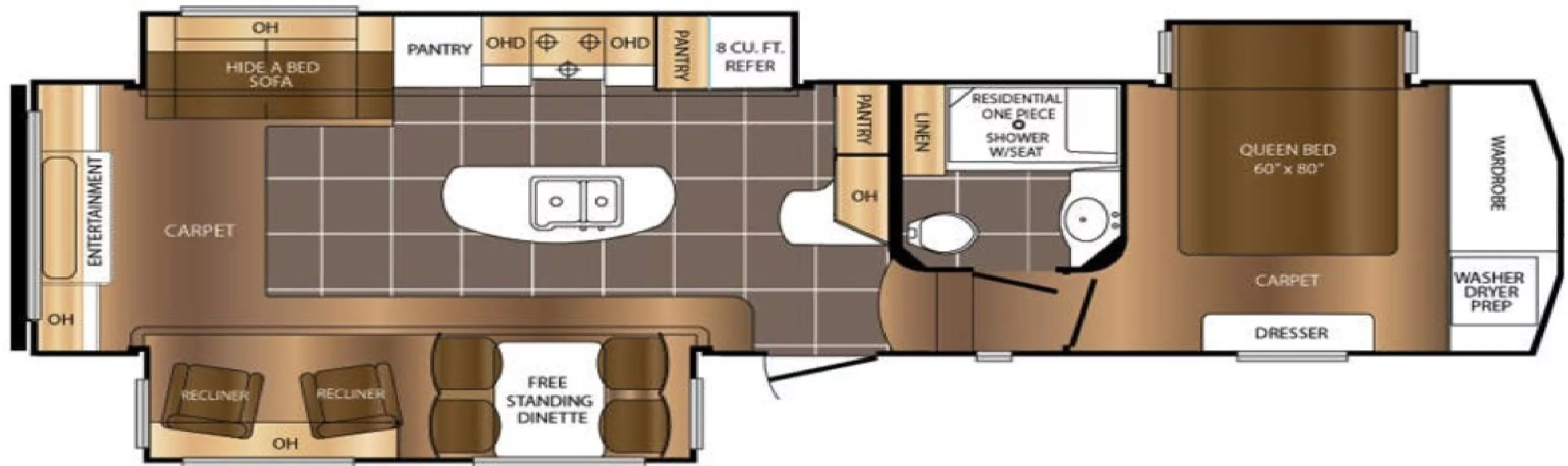 36' 2016 Primetime Crusader 322RES w/3 Slides Floorplan