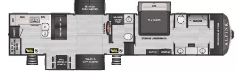 43' 2022 Keystone Alpine 3910RK w/3 Slides Floorplan