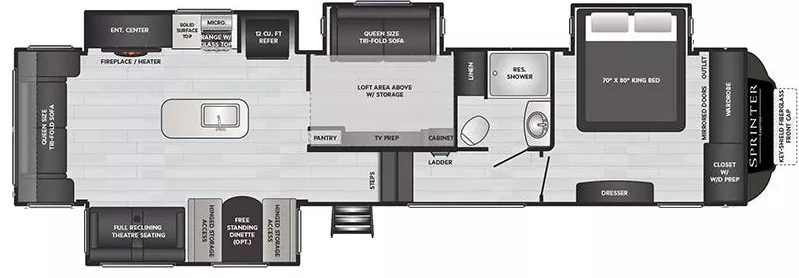 39' 2022 Keystone Sprinter Limited 3590LFT w/4 Slides Floorplan