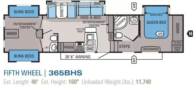 41' 2011 Jayco Eagle M-365BHS w/4 Slides & Generator  - Bunk House Floorplan