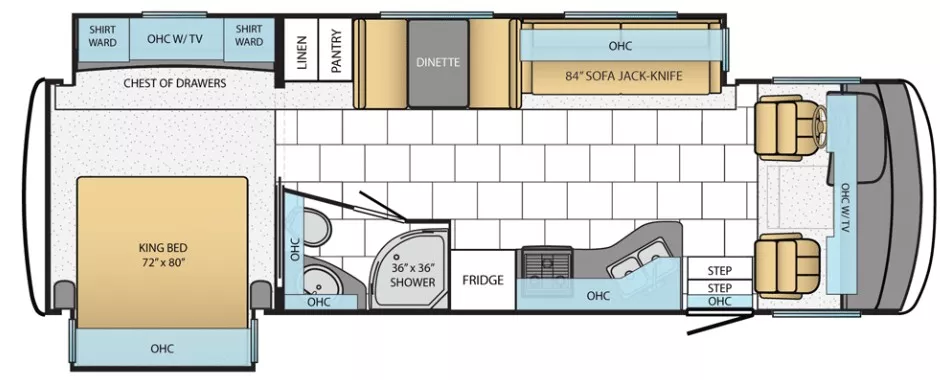 31' 2019 Newmar Bay Star 3124 w/2 Slides Floorplan