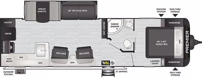 35' 2022 Keystone Bullet Premier Ult Lte 29RKPR w/Slide Floorplan