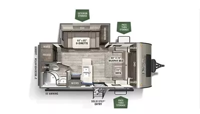 23' 2021 Forest River Flagstaff Micro Lite 21DS w/Slide Floorplan