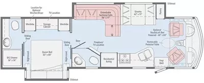 35' 2021 Winnebago Adventurer 35F w/3 Slides Floorplan