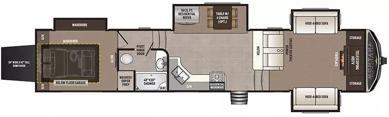 41' 2019 Keystone Montana High Country 381TH w/4 Slides - Toy Hauler Floorplan