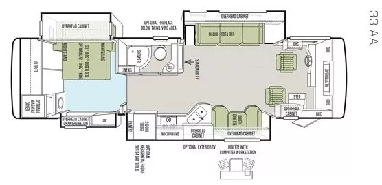 35' 2013 Tiffin Allegro Red 33AA 340hp Cummins w/4 Slides Floorplan