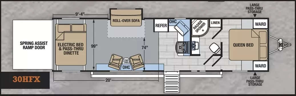 38' 2020 Forest River Xlr Hylerlite 30HFX w/Slide - Toy Hauler Floorplan