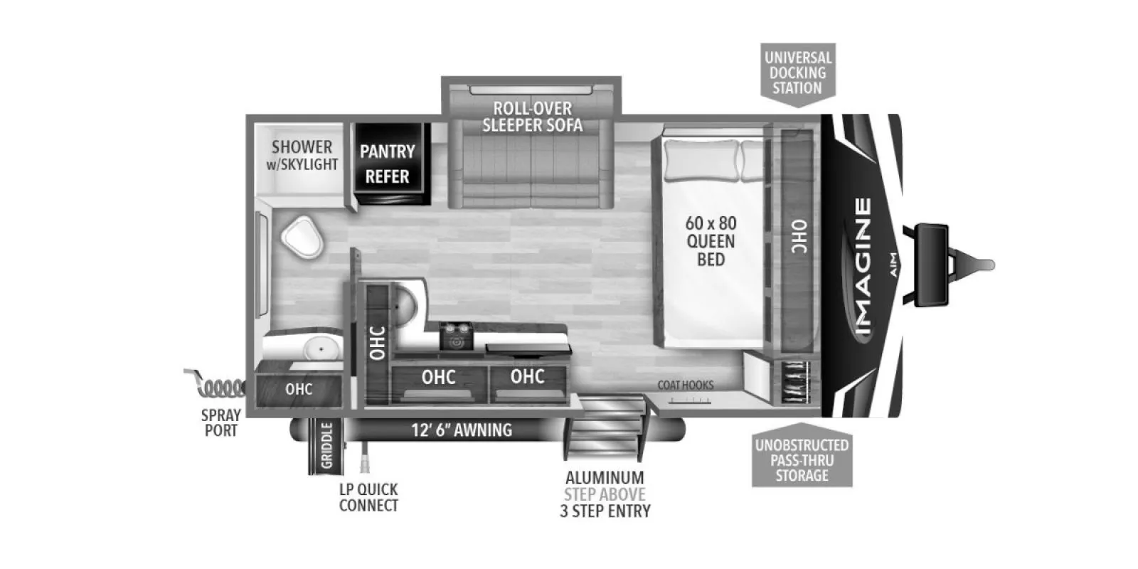 20' 2023 Grand Design Imagine 16ML w/Slide Floorplan